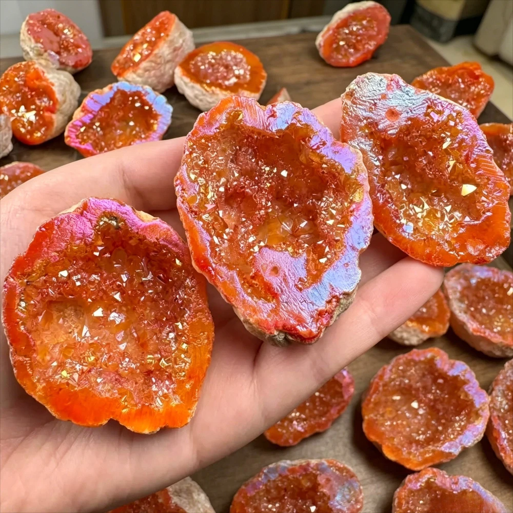 1 unidad de Geoda de Cuarzo Aura Naranja Natural Aleatoria, Geoda de Cuarzo Aura Mandarina, Piedra de Aura para Decoración del Hogar
