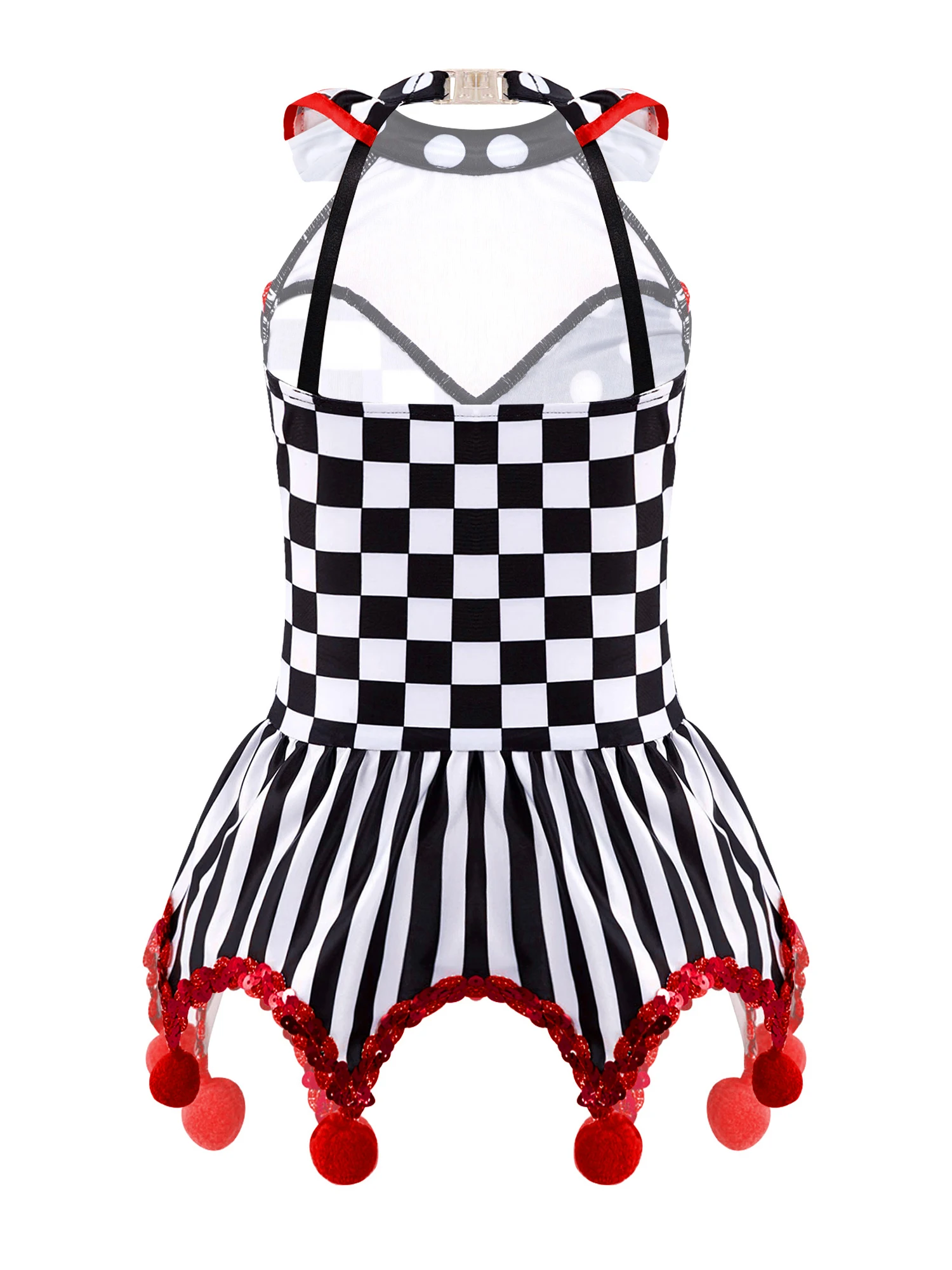 Kids Girls Circus Clown Cosplay Costume Joker Clothes Costume Tutu Dress Sleeveless Stripes Leotard Dress Carnival Fancy Party