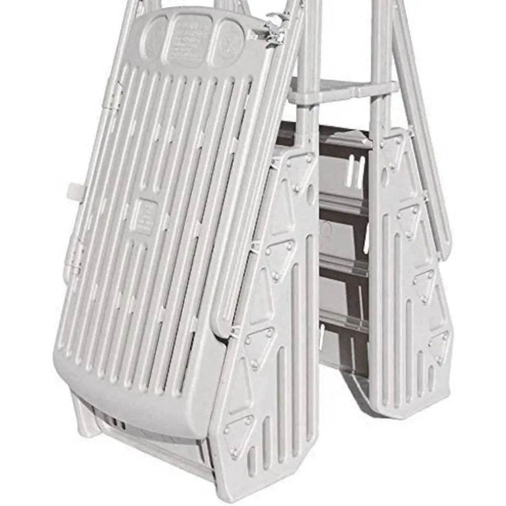 GE Deluxe Adjustable A Frame Above Ground Pool Ladder w/Gate, White