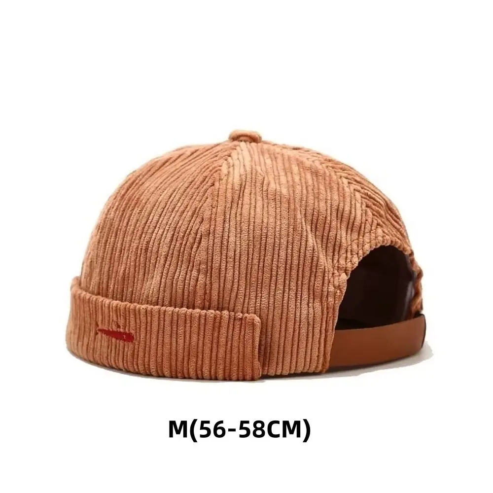 New Retro Docker Cap Solid Color Adjustable Beanie Melon Cap Hip Hop Corduroy Brimless Hat Skullcap Unisex