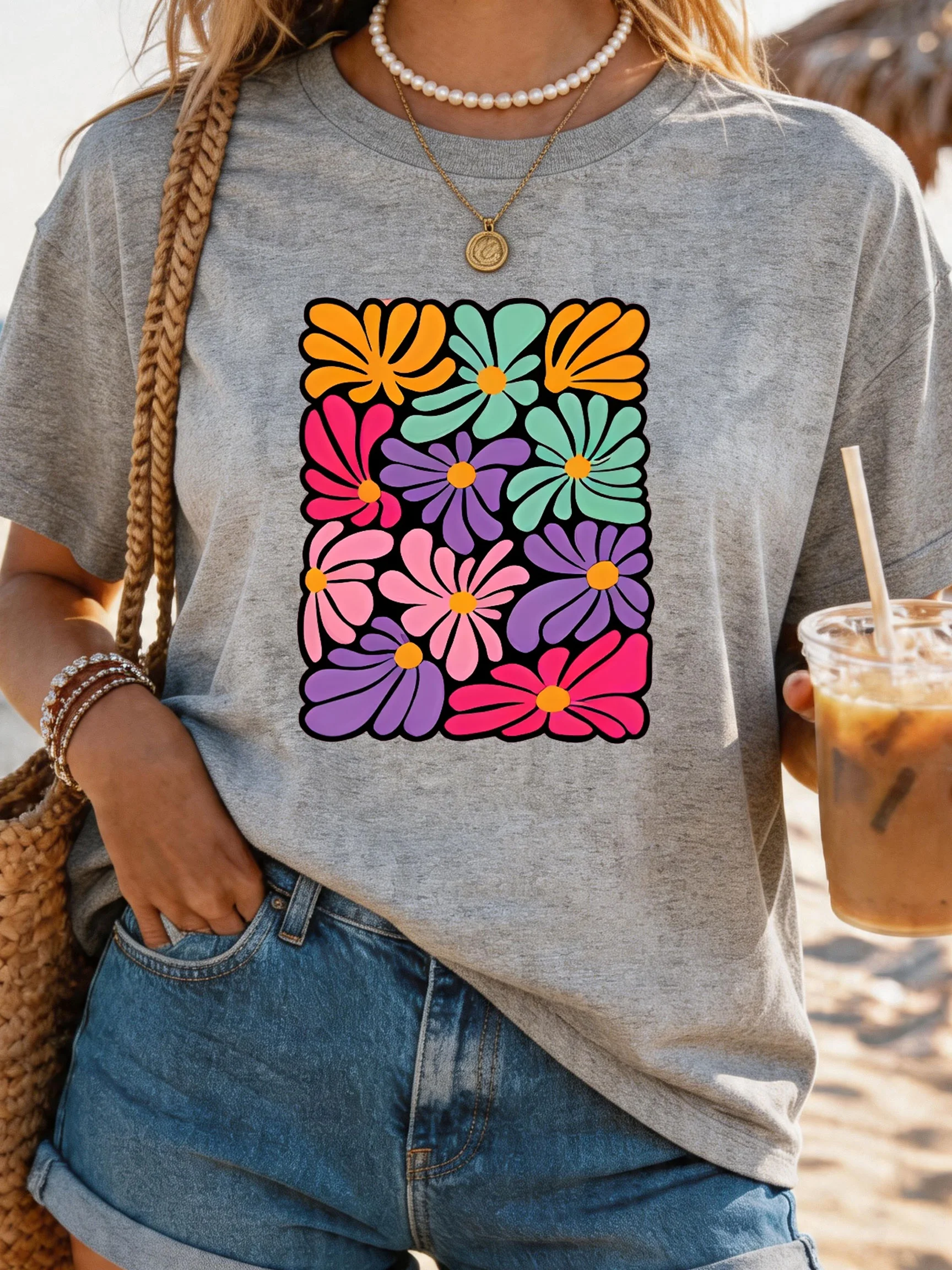 

Women's Large Size Printed round Neck Short Sleeve T-shirt 1-7XL Comfortable Casual Top in European Style