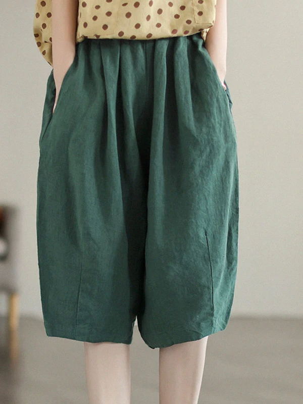 Slimming High Waist Wide Leg Cotton Linen Blend Thin Five-Point Pants Women's Fashion Casual Commute Style Trousers
