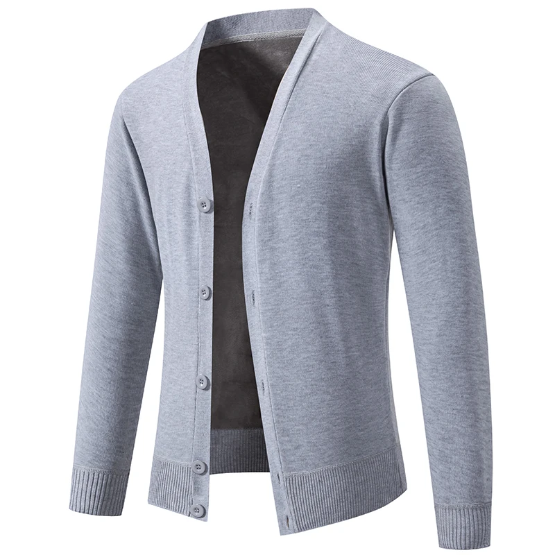 Cárdigan delgado con cuello en V para hombre, chaqueta elástica, botones de moda de Color sólido, abrigo informal, otoño