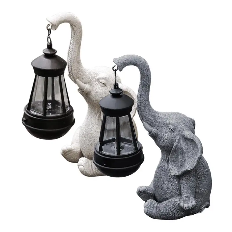 

Elephant Statue With Solar Lantern Elephant Figurine Garden Decor With Solar LED Light Light-Sensing Lawn Decorations Garden