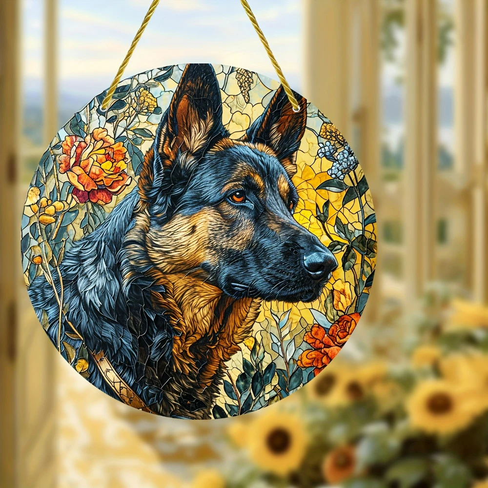 Black Labrador Retriever Stained Window Hanging Sun Catcher Sunshade Dog Lover Gift for Mom Family Funny Acrylic Round Sign