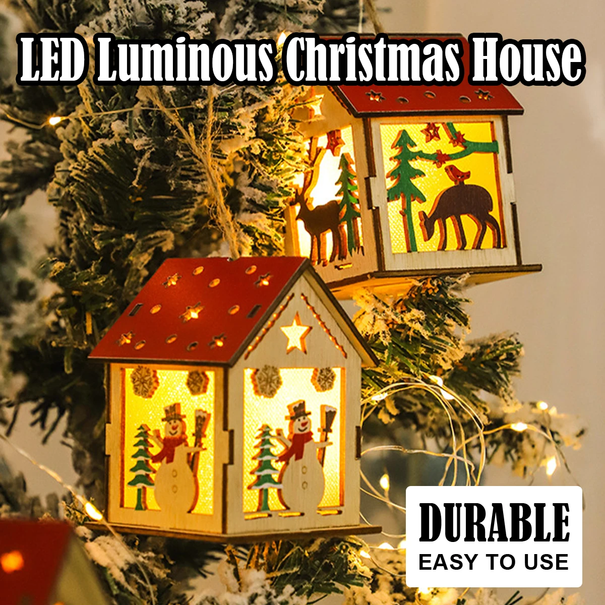 Christmas Glowing Cabin Wooden Pendant Luminous Decor Lamp Custom Lights House Lantern Battery Oprated Led Table Lamps Ornaments