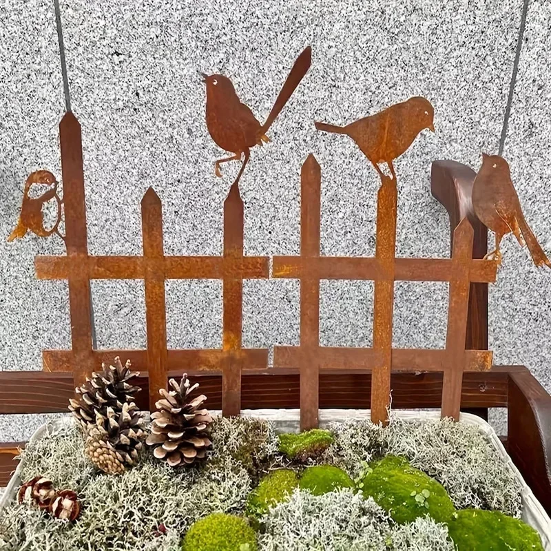 Rustikaler Vogel-Gartenstecker aus Metall, bezaubernde, einzigartige Zaundekoration für den Außenbereich, ideales Geschenk zum Valentinstag, Geburtstag, Muttertag