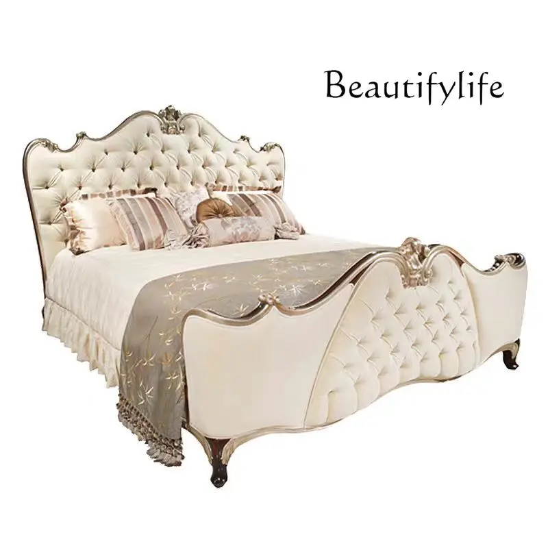 

European carved solid wood bed neoclassical 1.8 meters fabric light luxury double bed luxury furniture