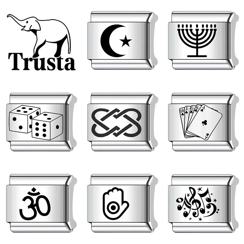 Trusta 2026 Laser Games Playing Cards Dice Italian bracelet charms Accessories Stainless Steel Fit 9mm Beads Gifts DIY Hot N745