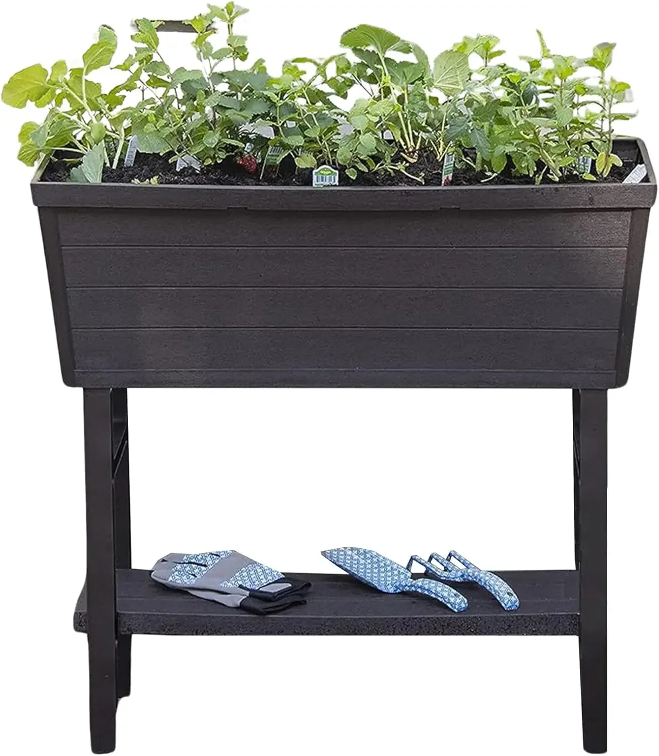 

14.5 x 32.25 x 31.12 In Raised Planter Box, Elevated & Weatherproof Gardening Bed in Woven Wicker w/ Legs & Drain Hole