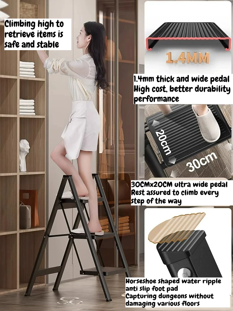 2 Step Folding Step Ladder Household Anti-Slip Step Stool Portable Iron Lightweight Ladder For Home Kitchen Household Home Use
