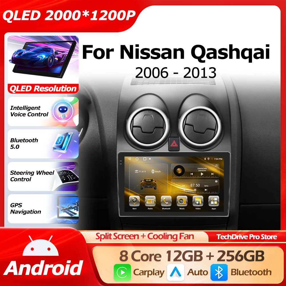 

Android 16 Wireless Carplay For Nissan Qashqai 1 J10 2006-2013 GPS Navigation Auto Multimedia Player Bluetooth WIFI 4G DSP