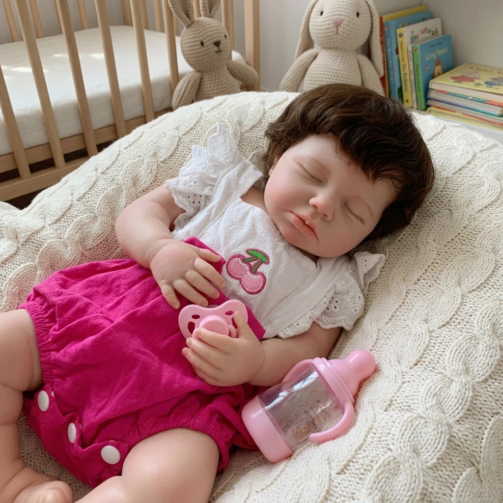18 Inch Solid Silicone Loulou Bebe Reborn Doll  Handmade 3D Painted Skin Newborn Baby Doll Rooted Hair Reborn Baby Doll