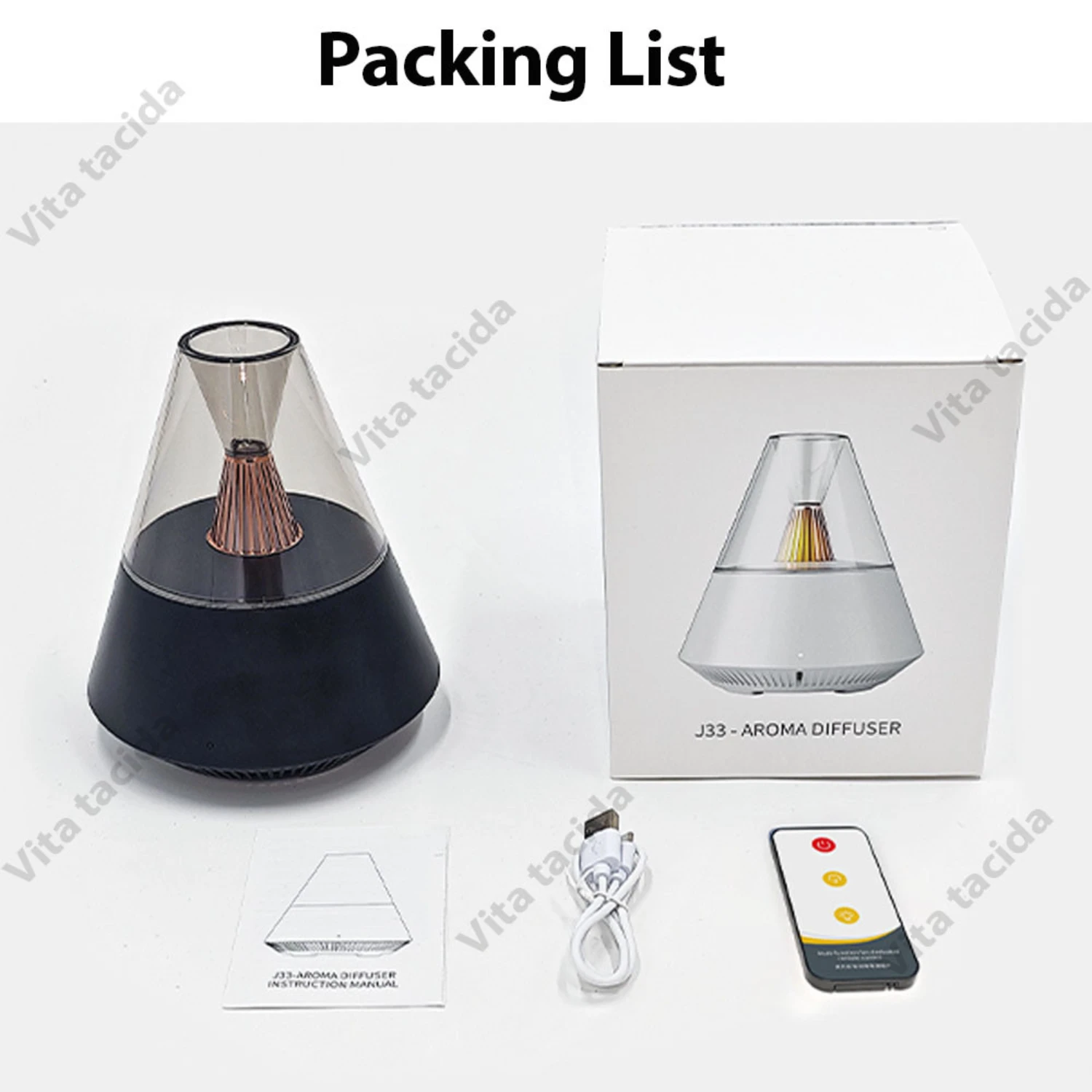 

Portable and Rechargeable Cold Mist Maker USB Air Humidifier Diffuser Essential Oil Night Light Sprayer with Remote Control - Pe