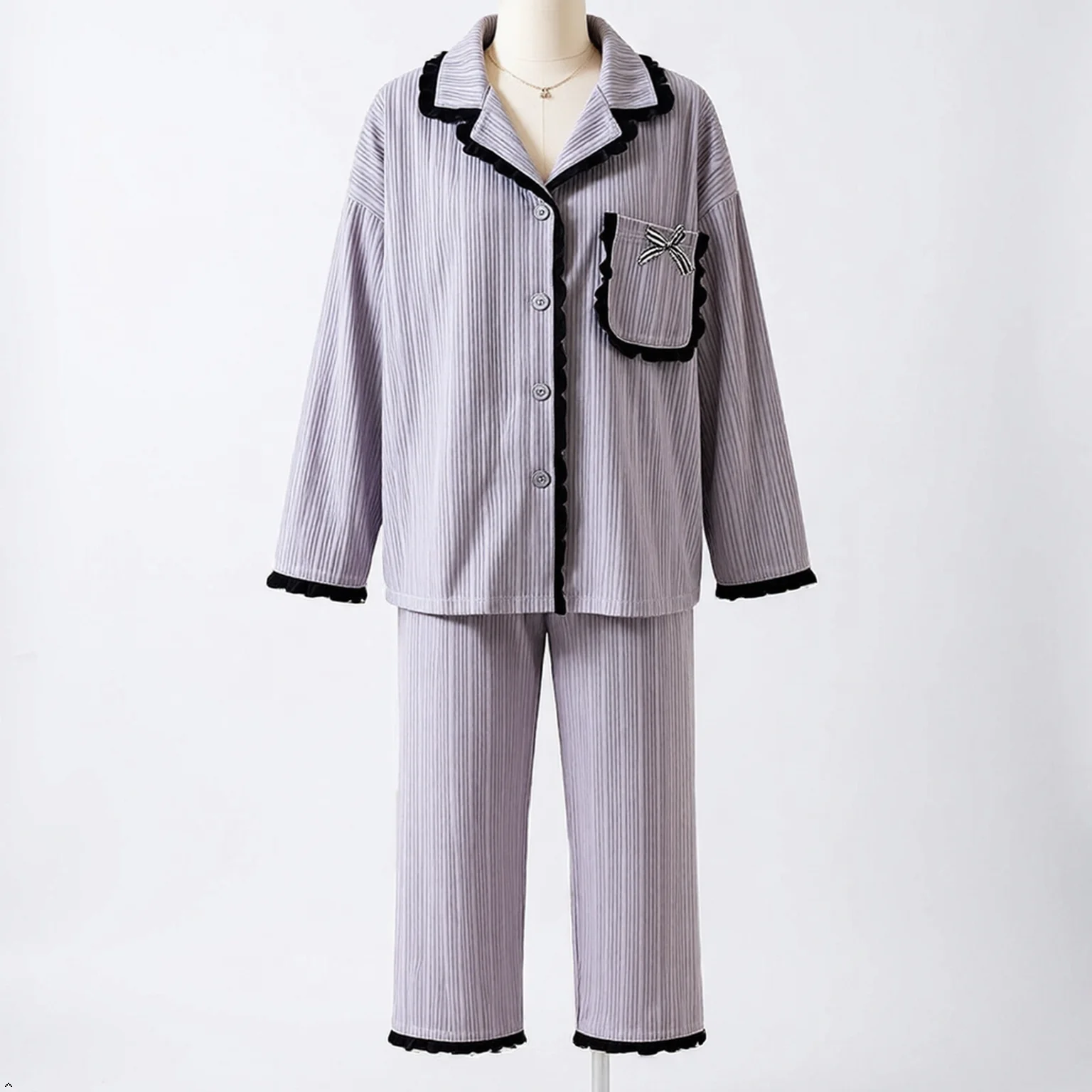 Pajamas for Women Set Lounge V-Neck Soft Spring Pj Sets for Woman Fashion Design 2PCS/Set Purple Color