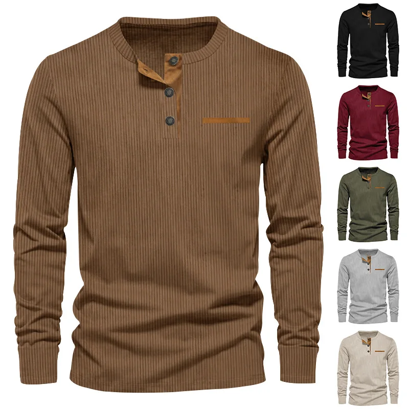 

Men's Slim Fit Corduroy Henley Shirt Long Sleeve Casual Top Spring Autumn New Style