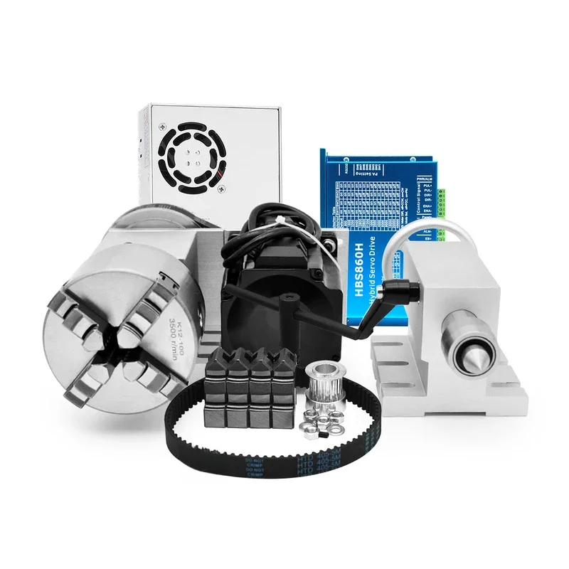 Nema Stepper with Motor Driver HBSH kit & 4th A axis K-0mm 4 Jaw Chuck 4: & MT Tailstock Router