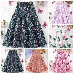 2024 Kids Skirt Midi Teens Girl Clothes 8 9 10 11 12 Y Summer Style Casual Fashion Floral Butterfly A-Line Skirt Birthday Gift