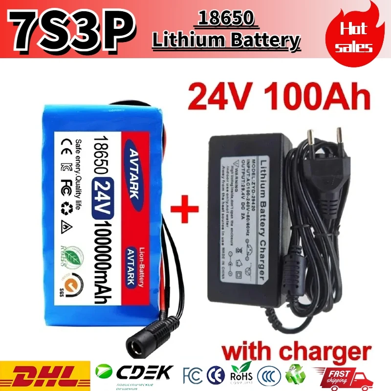 

24V 100Ah new 7s3p 18650 LithiumReplacement Battery for Electric Bicycle Moped electric Li-ion Battery pack and US/EU 2A Charger