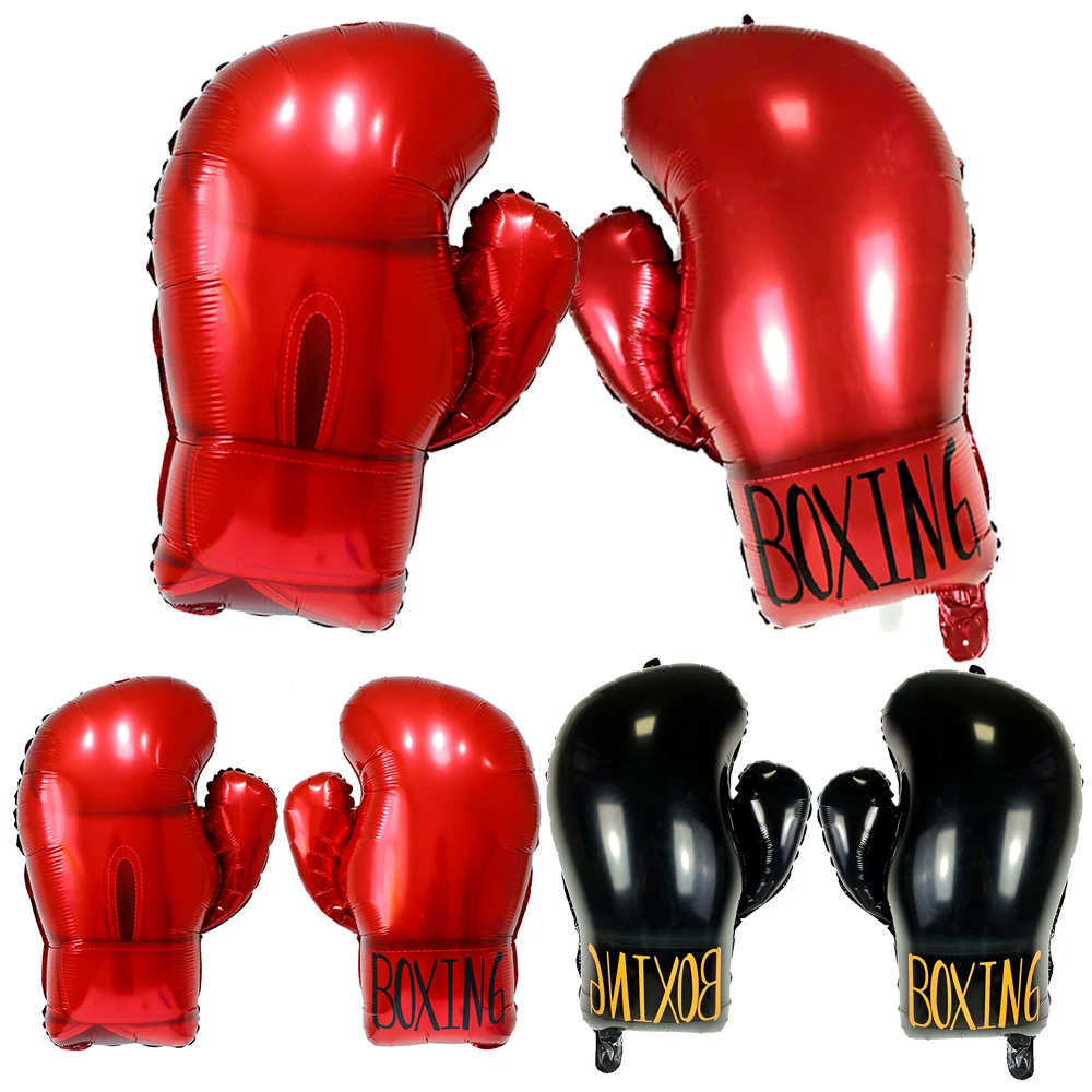 Globos de aluminio con diseño de guantes de boxeo rojos y negros, decoraciones para fiestas de boxeo, globos para niños y hombres, decoración para fiestas de cumpleaños, clubes de lucha deportiva.