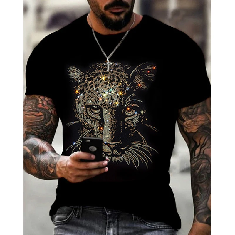 Men\'s Quality Fashion T-Shirts Casual Streetwear Short Sleeve Skull Hot Drill Men Clothing Tee Tops O-Neck Rhinestone Tshirt Y2K