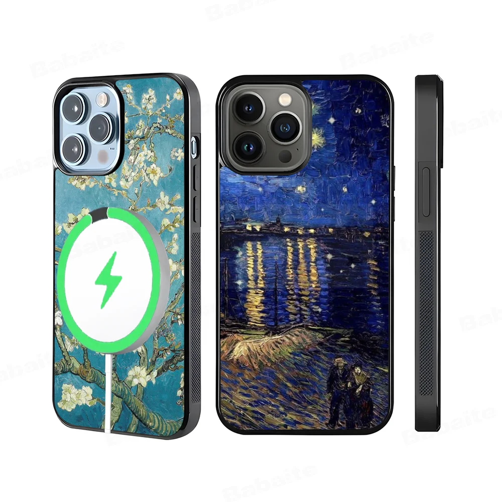 

Van Gogh Oil Painting Phone Case For iPhone 15 Pro Max Case 14 Plus 13 12 11 Magesafe Magnetic Wireless Charge Cover