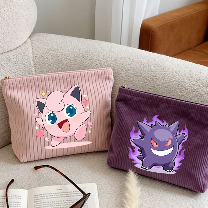 

Pokemons Girls Corduroy Travel Cosmetic Bag Portable Cute Game Multiple Role Toiletry Purse Women Zipper Makeup Organizer Clutch