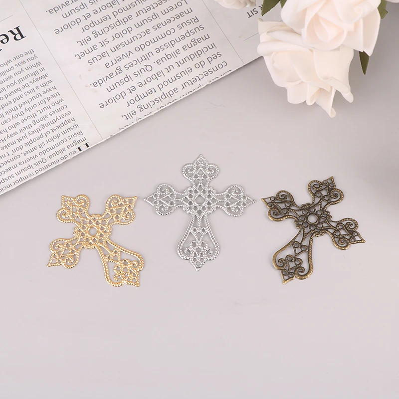 20 Pcs Metal Filigree Cross Flowers Slice Charms Base Setting Jewelry DIY Components Filigree Charms Accessories