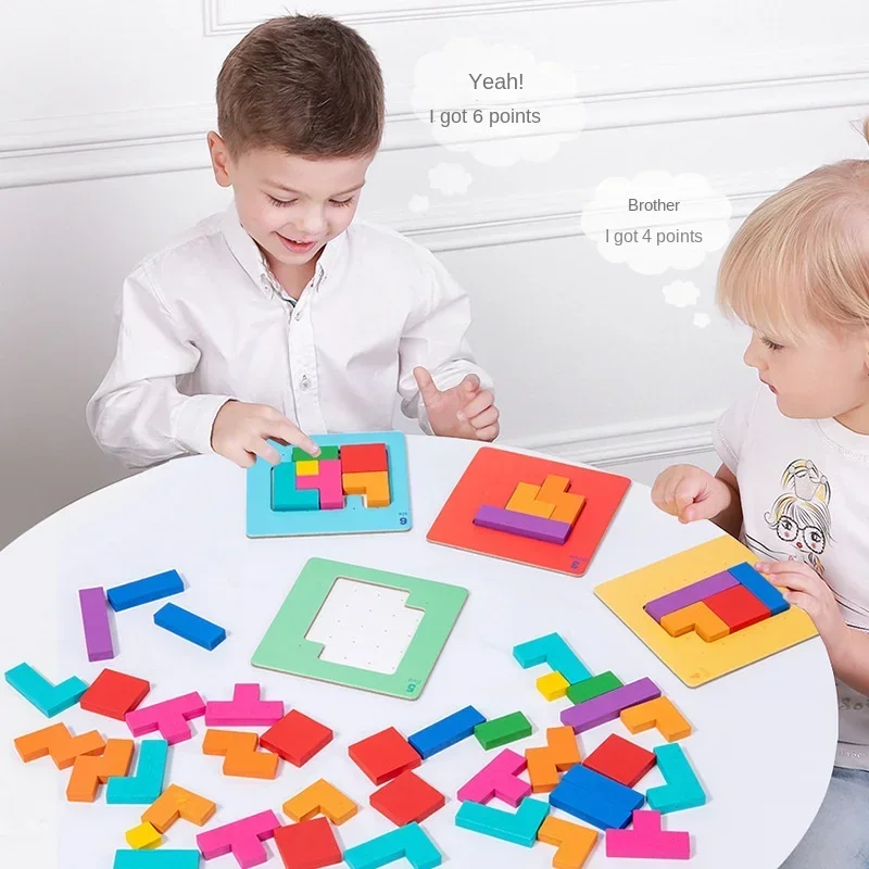 3-6Y 3D Two-person Interactive Desktop Puzzle Game Tangram Math Toys Building Blocks Board Color Shape Game for Kids Gifts