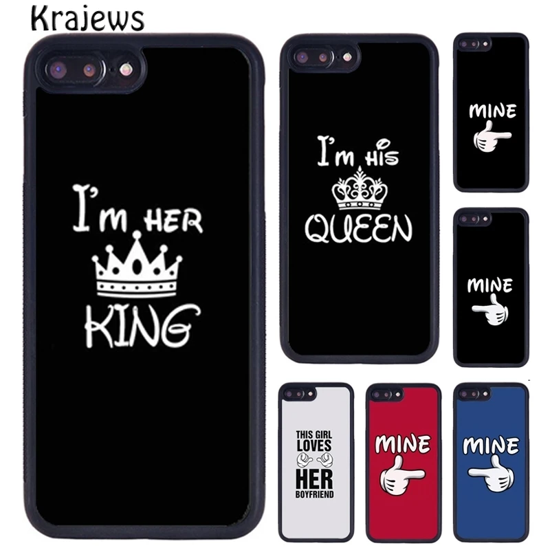 Krajews Funny Lover King Queen Mine His Phone Case For iPhone 16 15 14 XR XS 11 12 mini 13 Pro MAX Plus cover coque