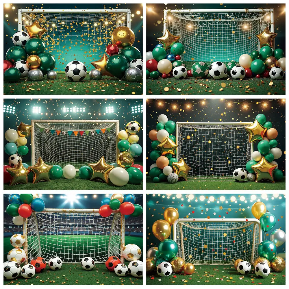 

Green Football Field Boy Birthday Photography Backdrop Balloon Soccer Game Children Portrait Baby Shower Background XW-01