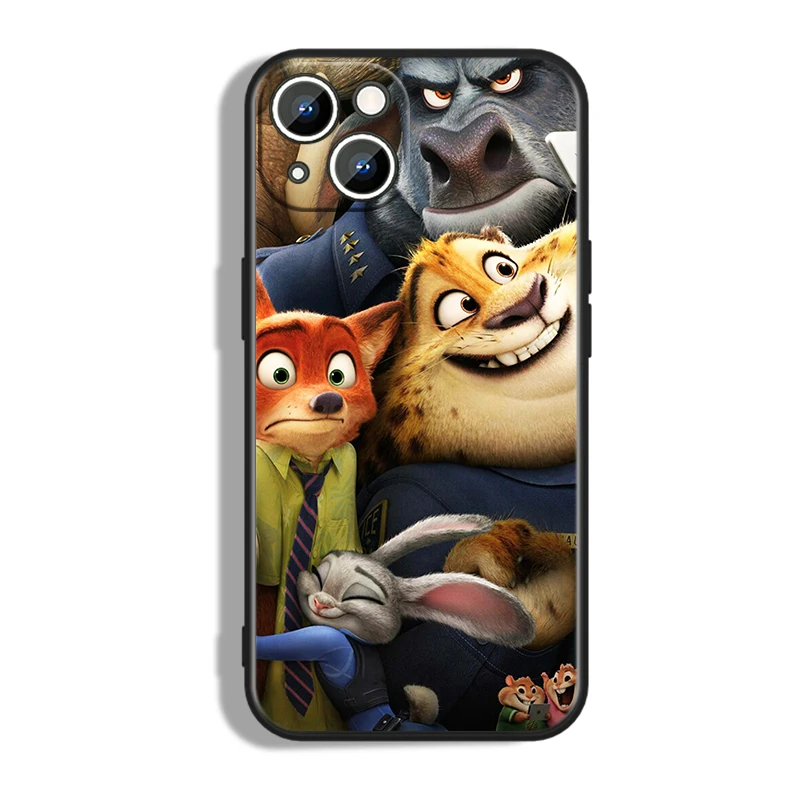 Judy Zootopia Anime Black TPU Phone Case para iPhone, 15, 14, 13, 12, 11, XS, XR, X, 8, 7, SE Pro Max, Plus, Mini