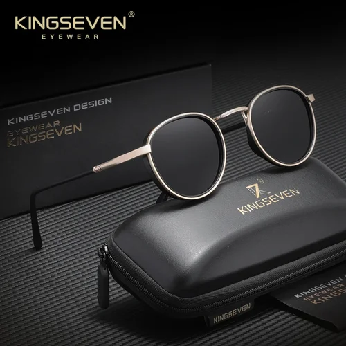 Imagen 2 del producto KINGSEVEN gafas de sol Vintage para conducir al aire libre montura redonda hombres mujeres gafas protectoras moda clásica polarizada UV400 gafas