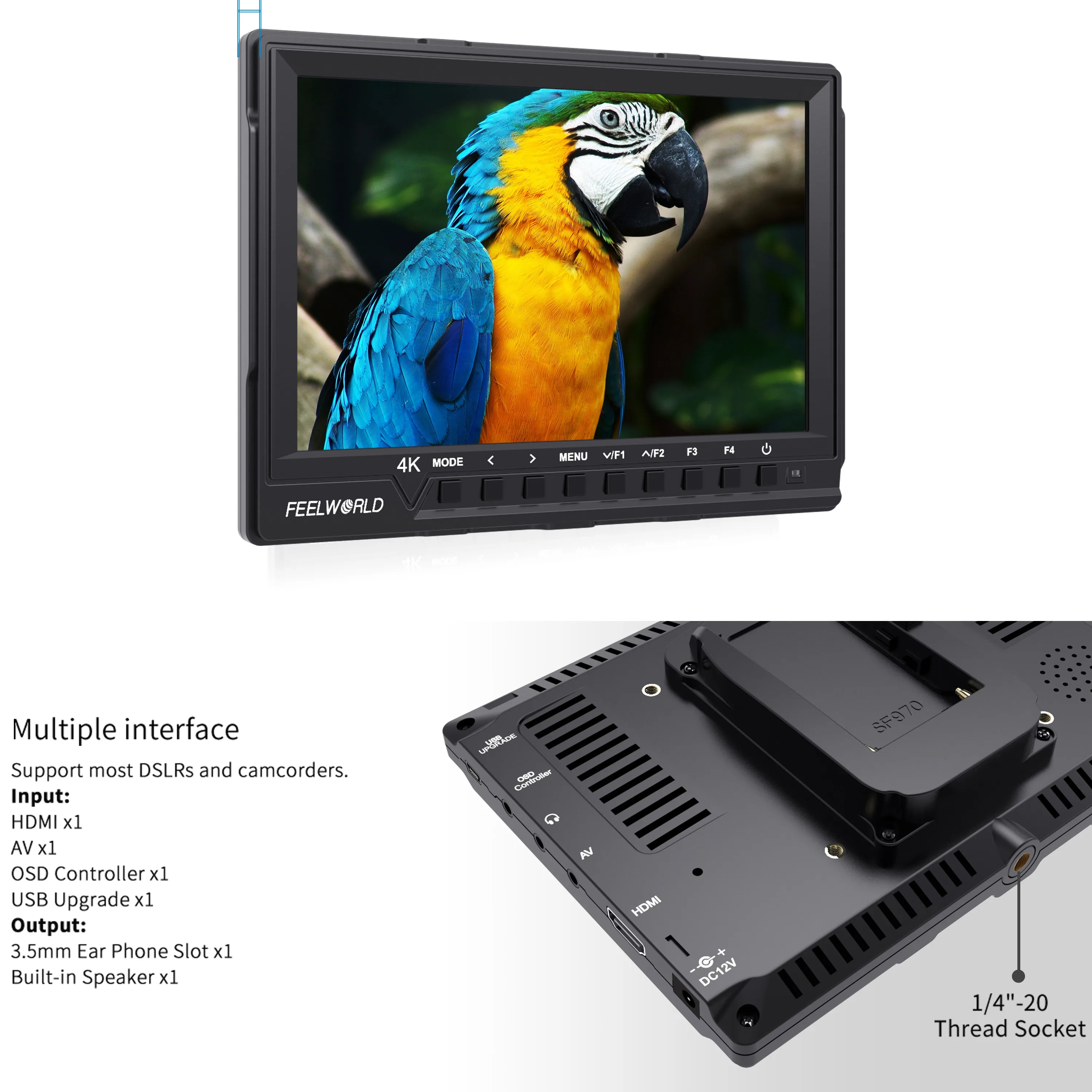 FEELWORLD FW760 DSLRフィールドモニター 7インチオンカメラモニター 4K HDMI フルHD 1920x1200 小型カメラモニター