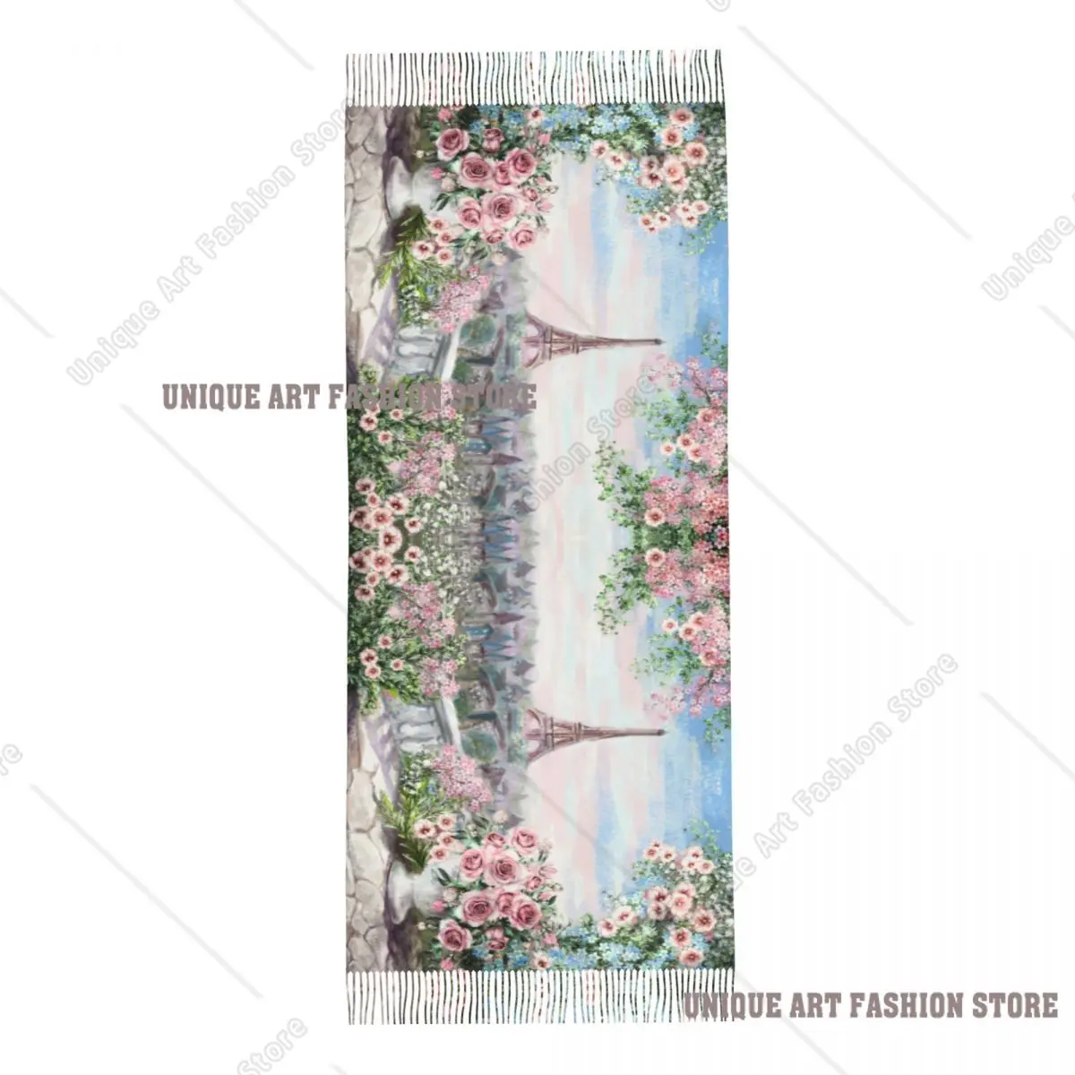 Картина маслом Франция Париж Эйфелева башня шаль накидки женский теплый большой длинный шарф акварельный цветок роза пашмина шарфы с кисточками