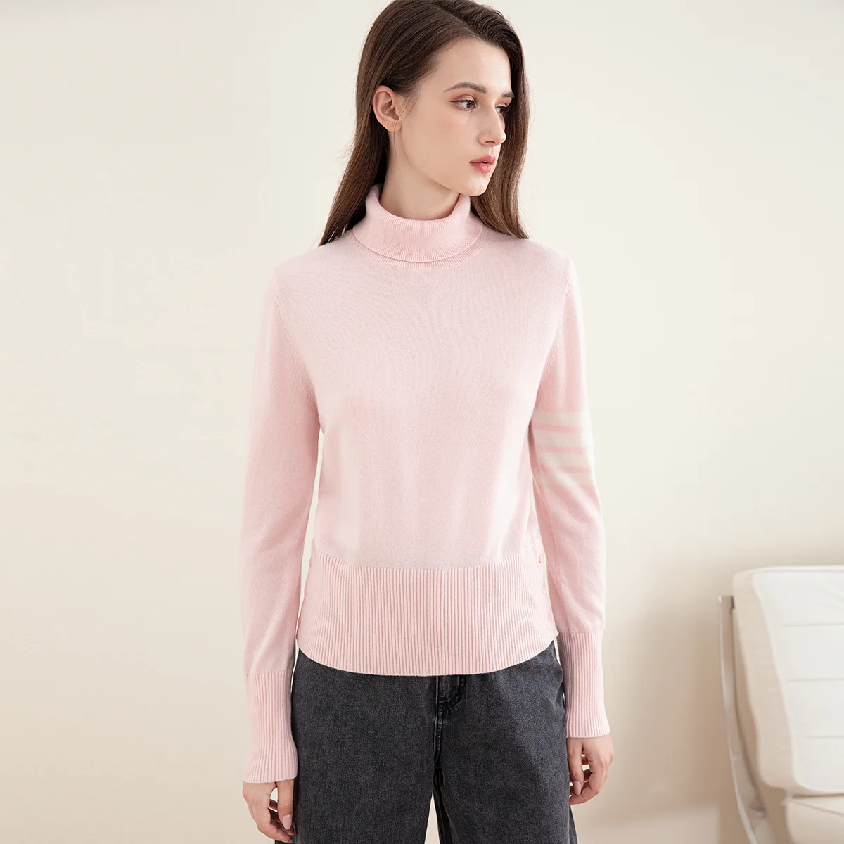 TC-184 High quality women's Clothing 100% cashmere turtleneck long sleeved pure cashmere sweaters