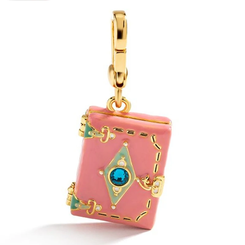

Enamel Pink Can Open Notebook Pendant Necklace Jewelry Locket Brass Vintage Gift To Women Girls