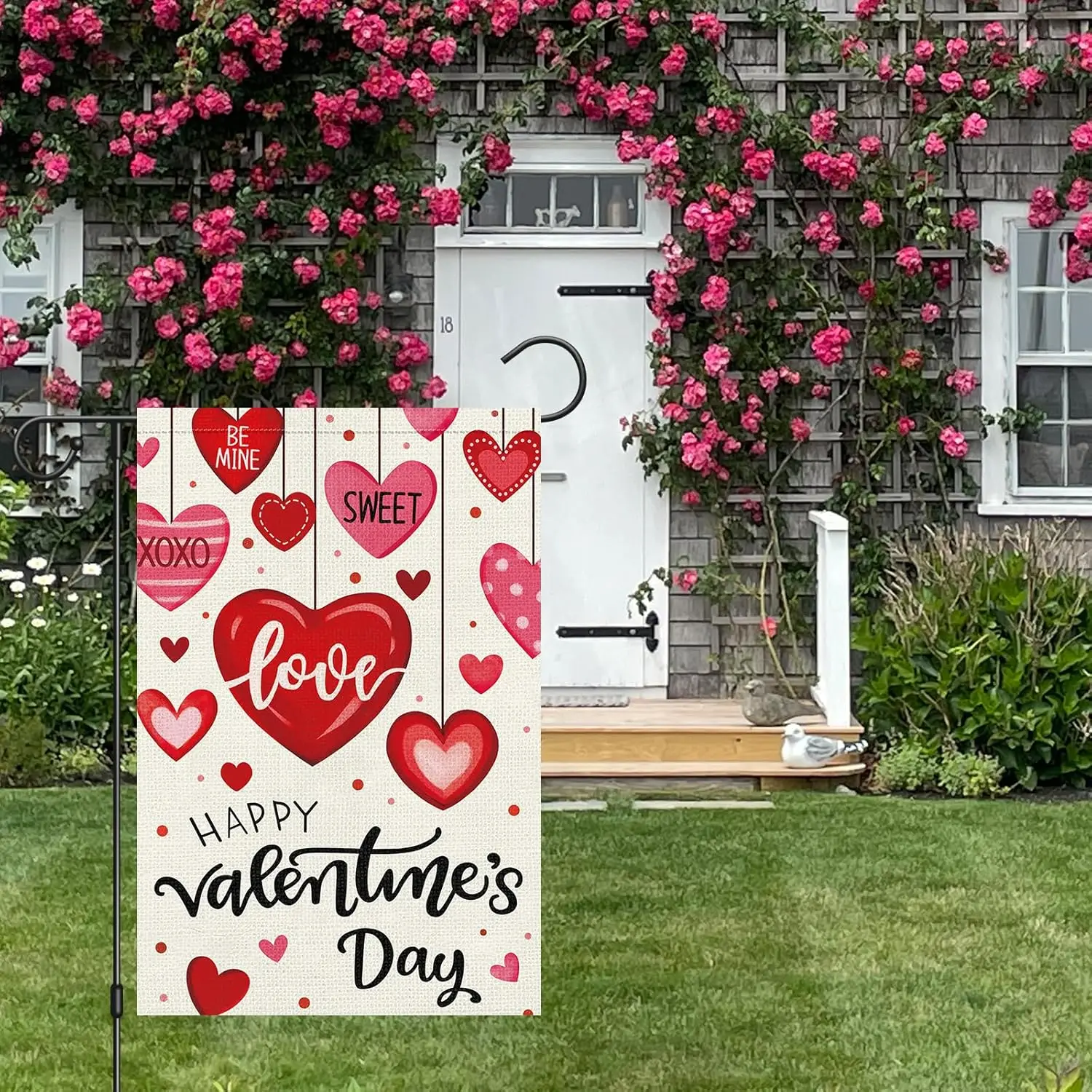 Heyfibro Happy Valentine's Day Garden Flag 12 x 18 Inch Double Sided Burlap,Candy Love Heart Flag Valentine’s Party Supp LLX PPM