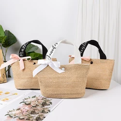 Personalized Bridesmaid Jute Totes Bag Summer Beach Small Straw Woven Shopping Bag Girls Trip Gift Bridal Shower Favors Retro