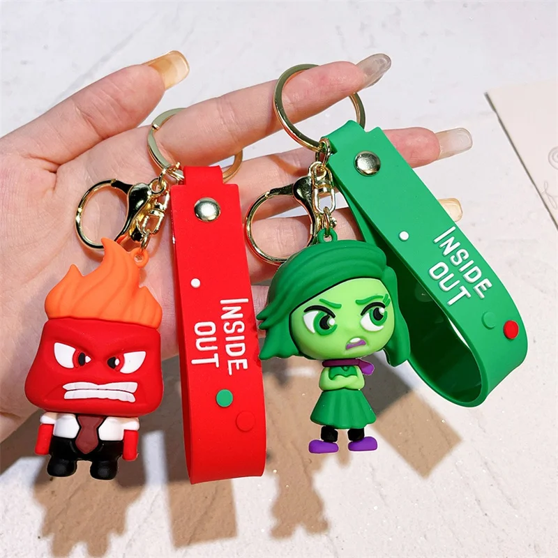 Disney Inside Out 2 Keychains Cartoon Sadness Anger Disgust Fear Action Figures Dolls Key Rings Kawaii Bags Pendants Kids Toys