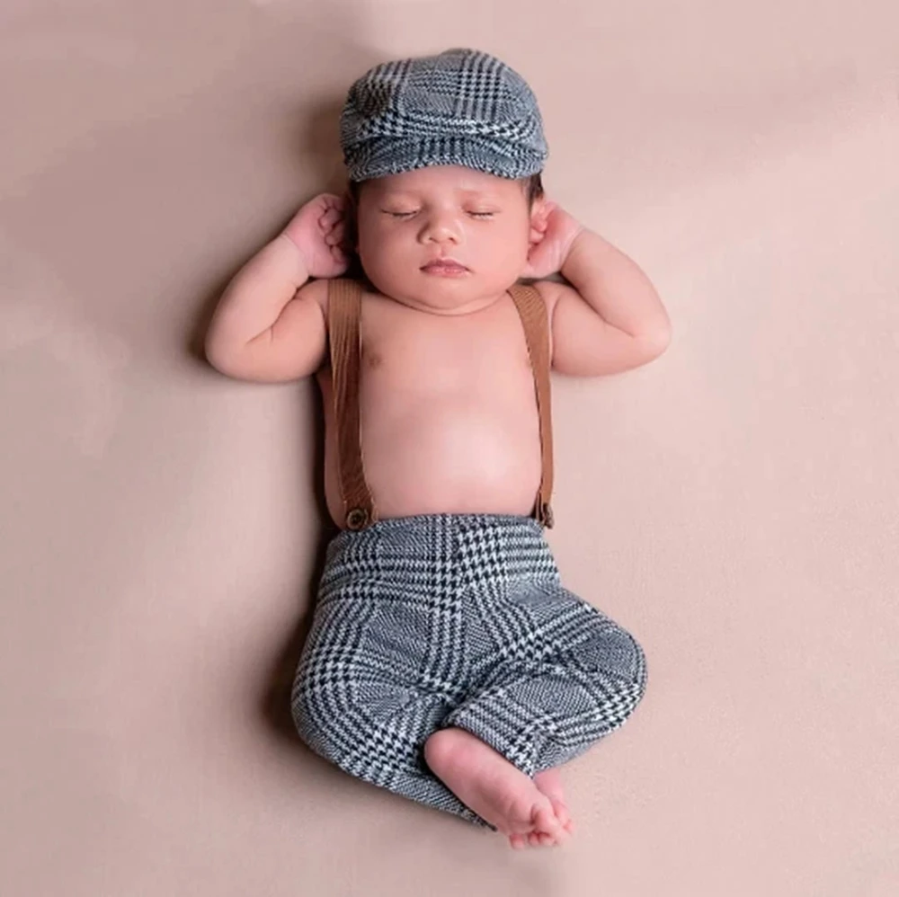 

Наряд для фотосъемки новорожденных, детские черные штаны на подтяжках, комплект беретов, реквизит для фотосессии для младенцев, винтажный костюм для фотосъемки новорожденных, PhotoGear