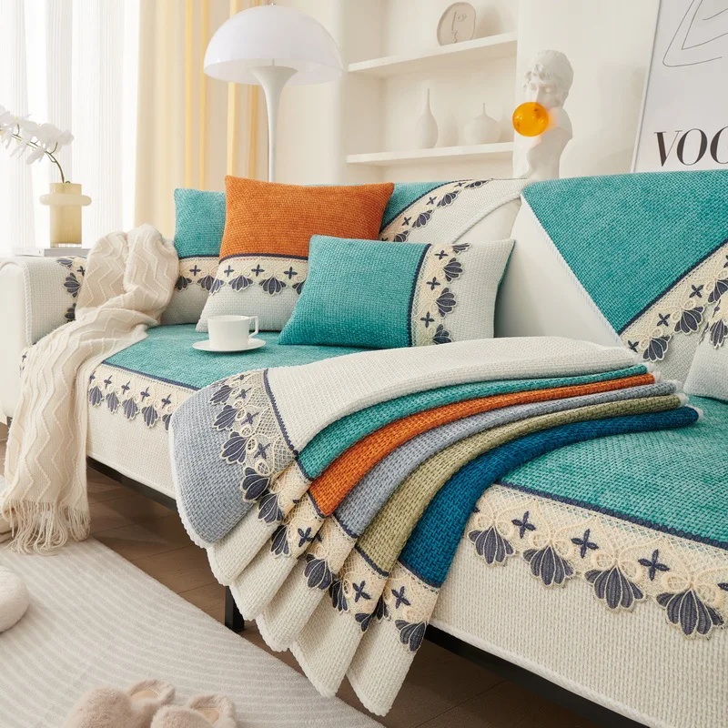 Chenille Universal Sofabezug Rutschfester Kombinations-Sofaüberwurf L-Form Couch-Handtuch für Wohnzimmer-Schutz