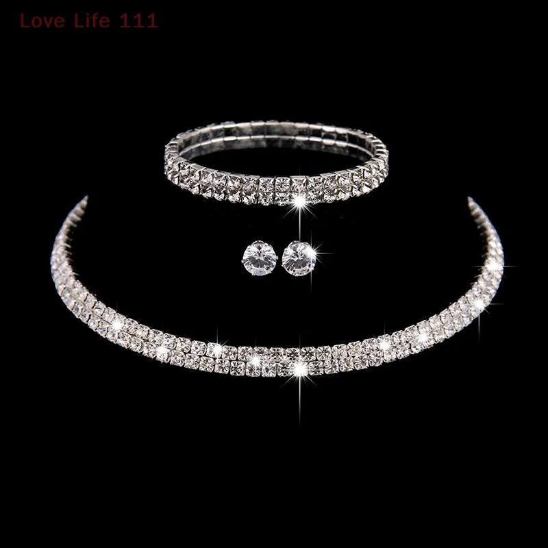 Nouveau 3/4 pièces collier complet boucles d'oreilles bague Bracelet strass creux collier ensemble de mariée