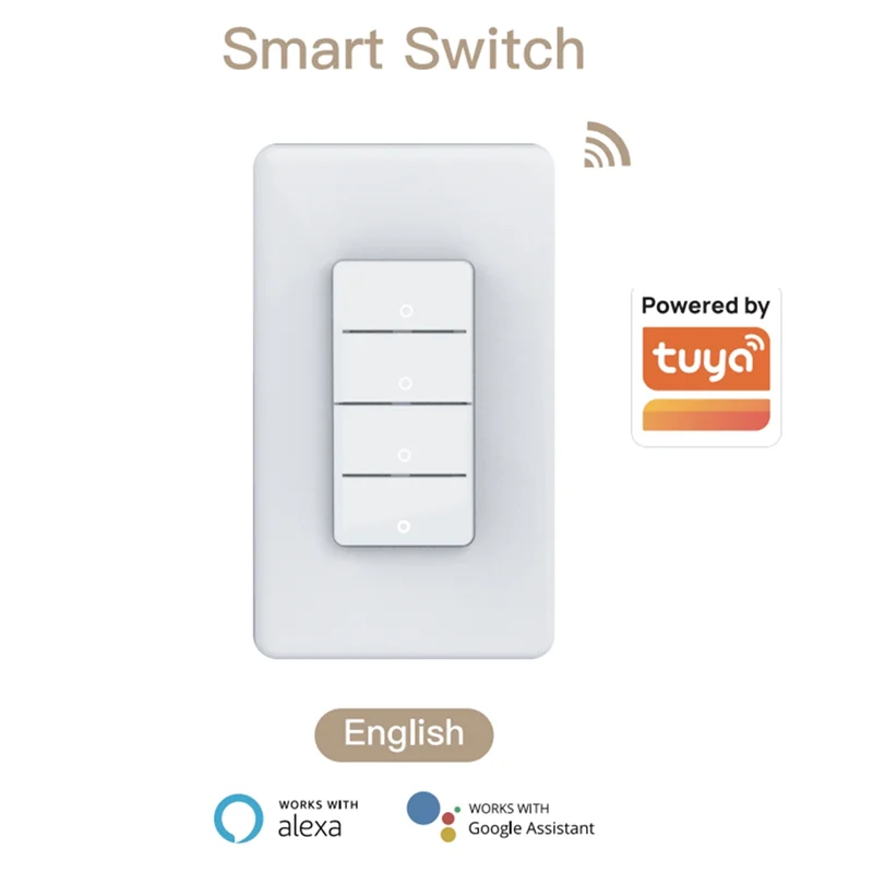 

Excellent-Tuya Wi-Fi Smart Light Switch US Single Pole Push Button Wall Switch Work With For Alexa Google Home US Plug