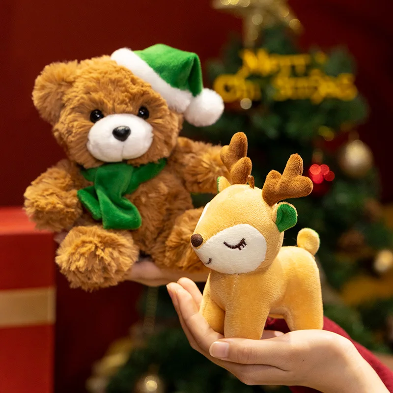 Kawaii Christmas Scarf Bear Cartoon Pine Plush Toy Cute Stuffed Animals Elk Reindeer Plush Long Legged Apple Doll Christmas Gift