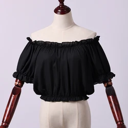 Sexy Women Lolita Blouse Crop Tops Short Sleeve Shoulder Off Chiffon Shirt