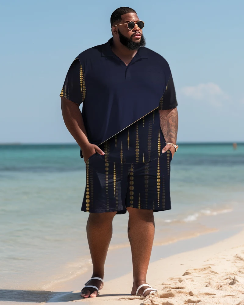 Biggman-L-9XL Conjunto de camiseta estampada bordada azul praia masculina, manga curta, roupa casual para viagem, grande e alta, grande e alta