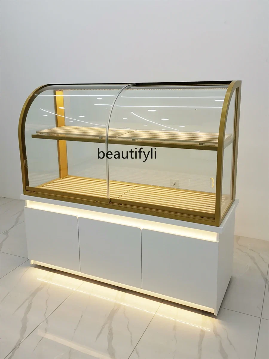 Bread Counter New Stainless Steel Circular Arc Zhongdao Cake Model Display Cabinet Made of Glass