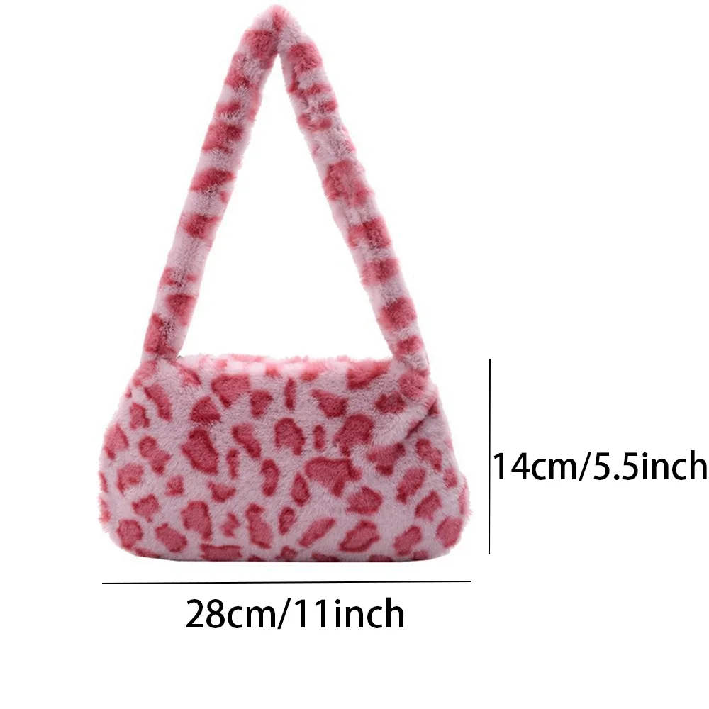 1Pc Fashion Women Cow Print Mini Shoulder Bag Women Winter Plush Armpit Bag Leopard Zebra Pattern Fluffy Tote Bag Small Purse