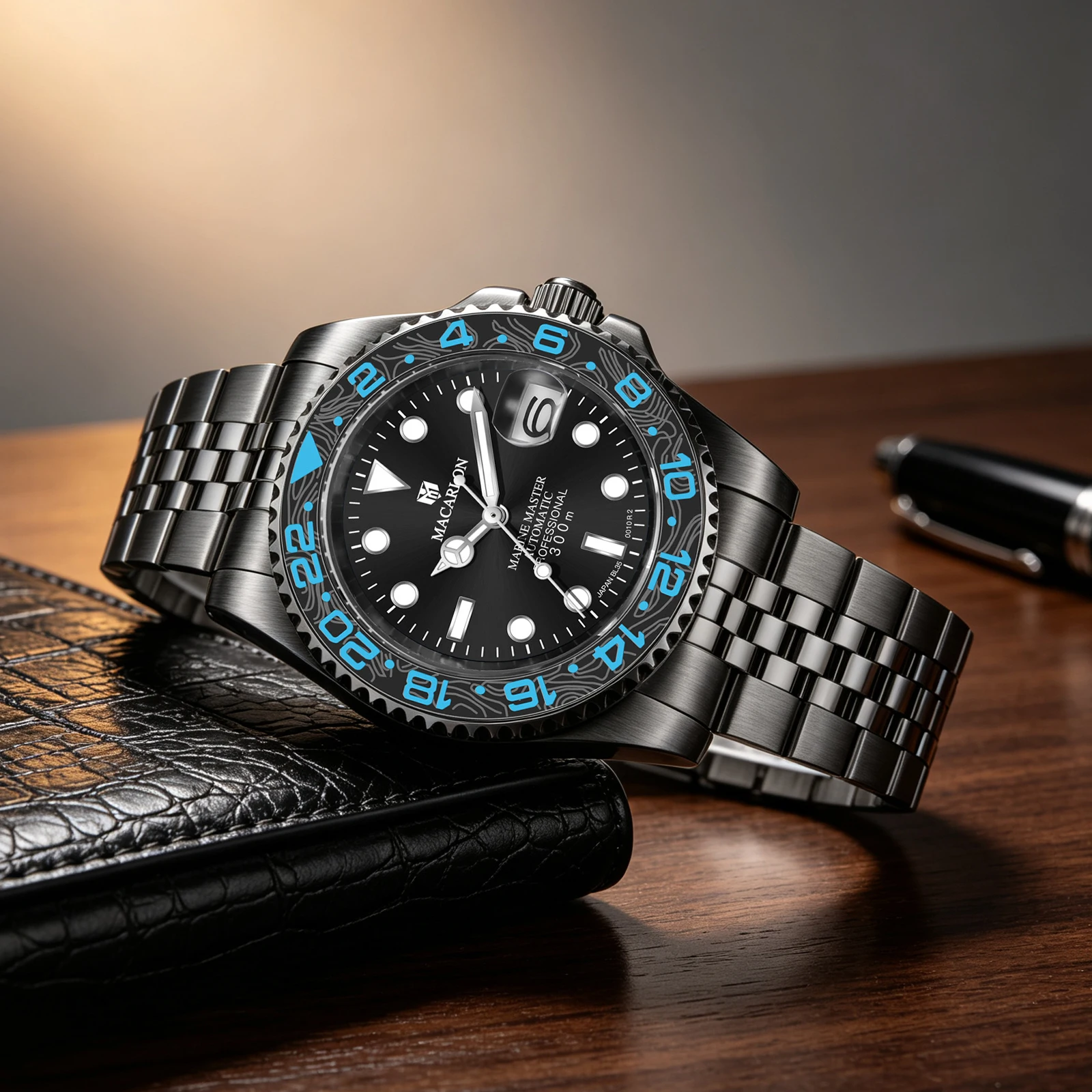 MACARLON Design New Black Warrior Mechanical Men's Watch Sapphire Stainless Steel Men's Luxury Watch Waterproof Automatic Watch